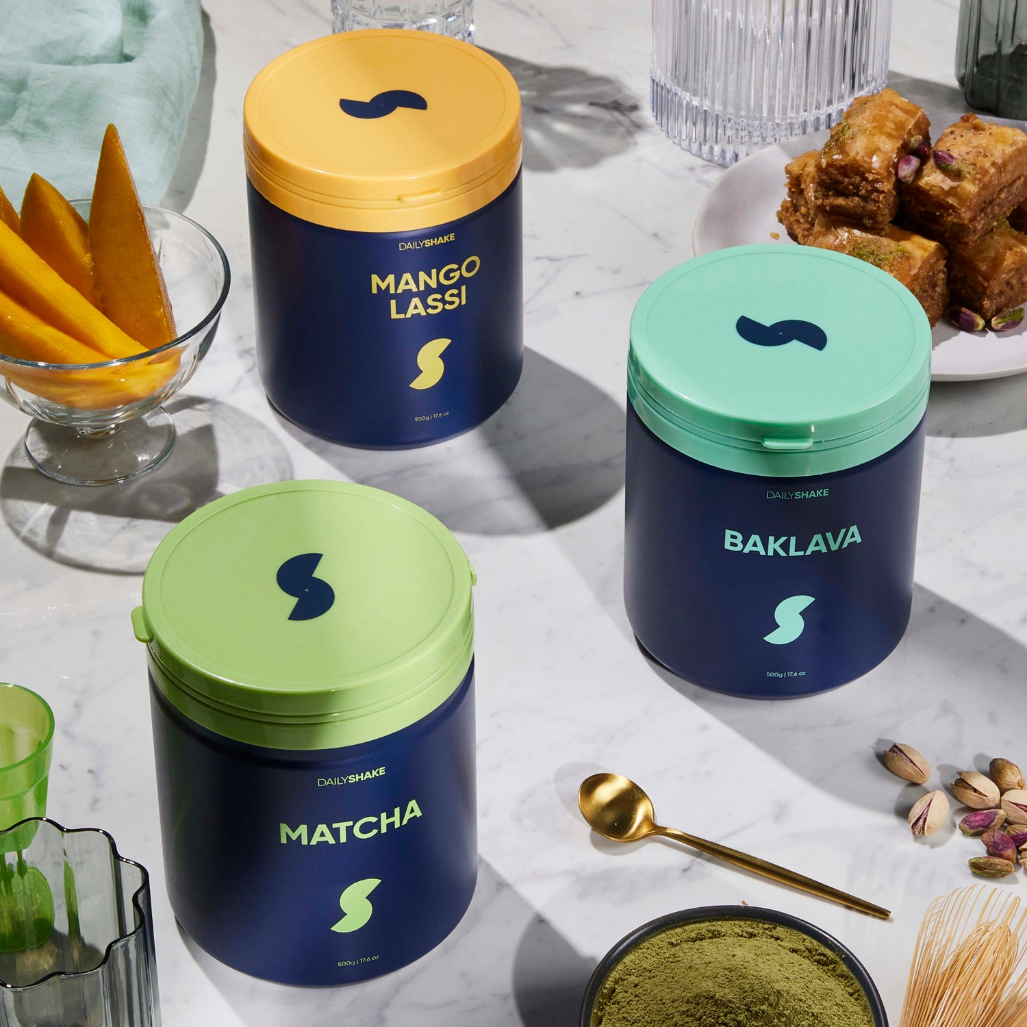 Daily Shake Mango Lassi Matcha Baklava