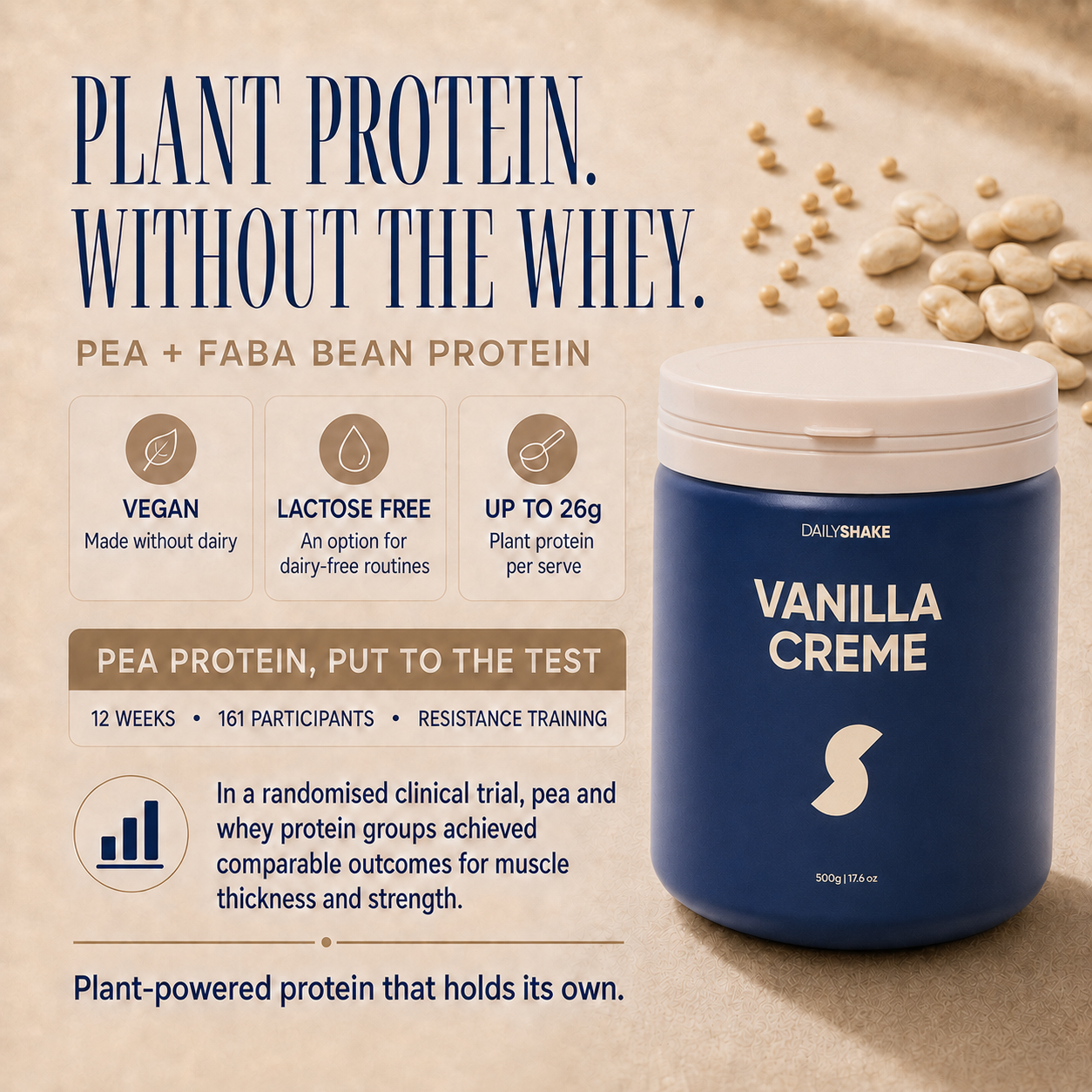 Vanilla Creme Daily Shake plant protein with pea and faba beans, vegan and lactose free